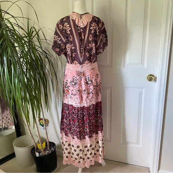 farm rio glam tapestry laces short-sleeve maxi dress Glam Tapestry Lace Trim Maxi Dress (Women)